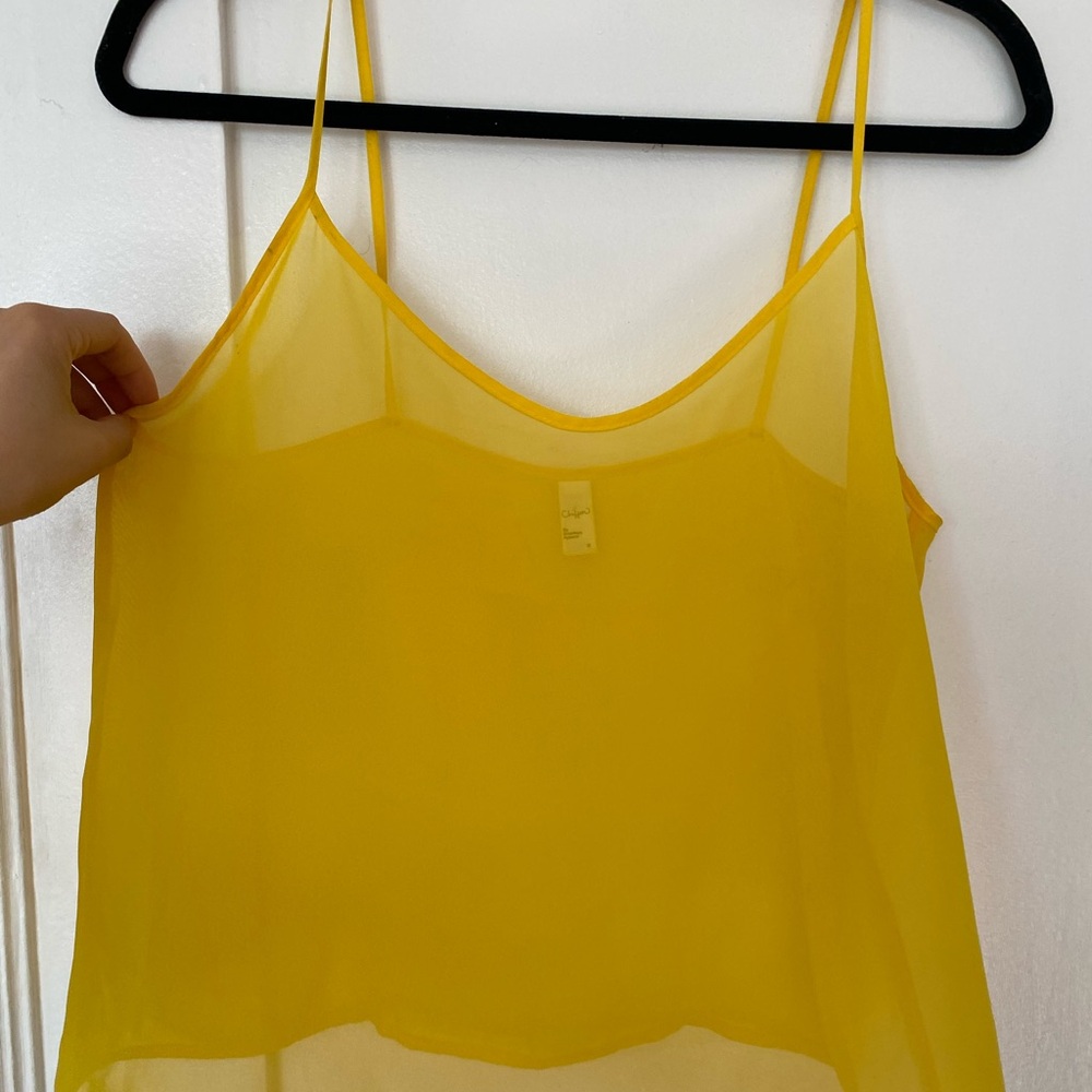 American Apparel Yellow Chiffon Sheer Women's Tank Top Spaghetti Strap Small